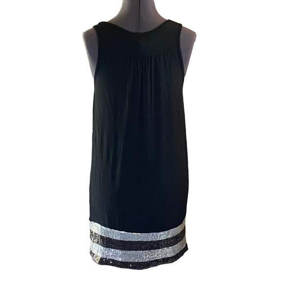 Preppy XXI Womens M Black Viscose Sequined Silver/Black Trim Bottom Sheath Dress - Picture 3 of 12